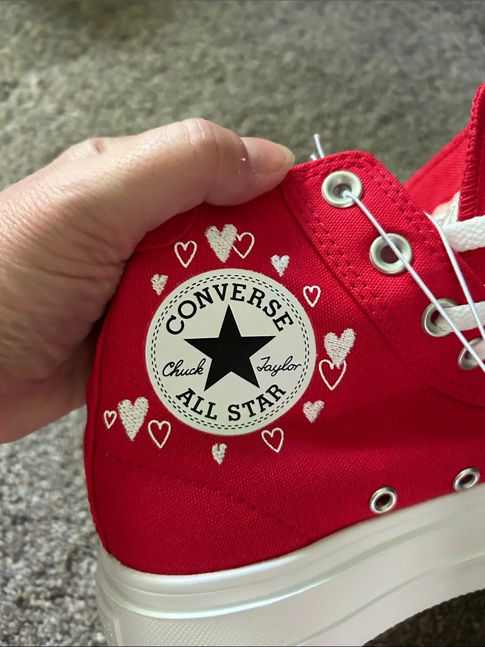 Converse Kids/womens Red High-Top Platform Heart Patch Sneakers Size 7.5